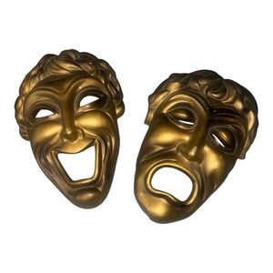 Vtg ARDCO Plaster Theater Gold Masks Comedy and Tragedy 1960s